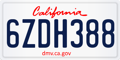 CA license plate 6ZDH388