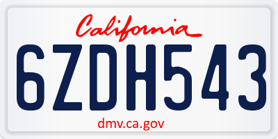 CA license plate 6ZDH543