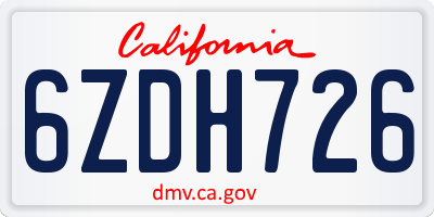 CA license plate 6ZDH726
