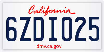 CA license plate 6ZDI025