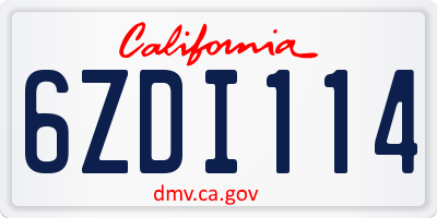 CA license plate 6ZDI114