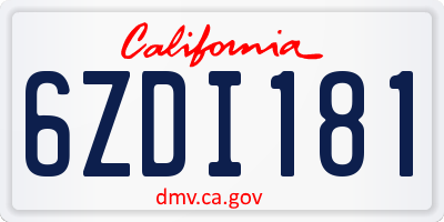 CA license plate 6ZDI181