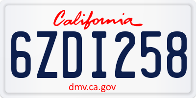 CA license plate 6ZDI258