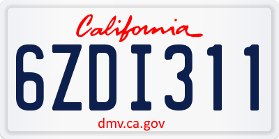 CA license plate 6ZDI311