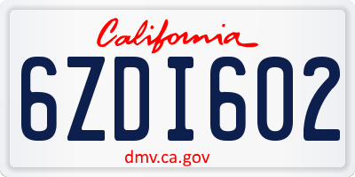 CA license plate 6ZDI602