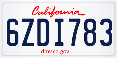 CA license plate 6ZDI783