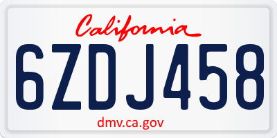 CA license plate 6ZDJ458