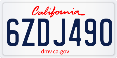 CA license plate 6ZDJ490