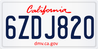 CA license plate 6ZDJ820