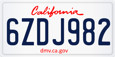 CA license plate 6ZDJ982