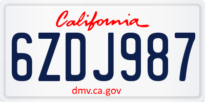CA license plate 6ZDJ987