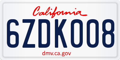 CA license plate 6ZDK008