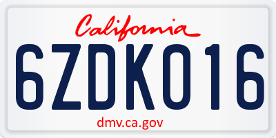 CA license plate 6ZDK016