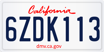 CA license plate 6ZDK113