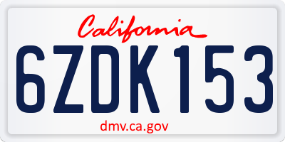 CA license plate 6ZDK153