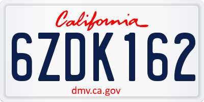 CA license plate 6ZDK162