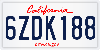 CA license plate 6ZDK188