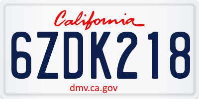CA license plate 6ZDK218