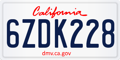 CA license plate 6ZDK228