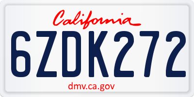 CA license plate 6ZDK272