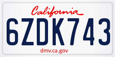 CA license plate 6ZDK743