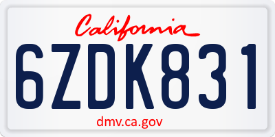 CA license plate 6ZDK831