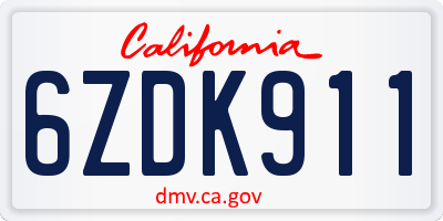 CA license plate 6ZDK911