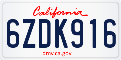 CA license plate 6ZDK916
