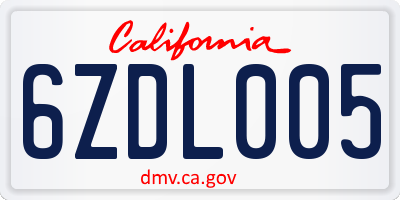 CA license plate 6ZDL005