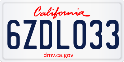 CA license plate 6ZDL033