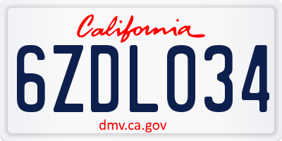CA license plate 6ZDL034