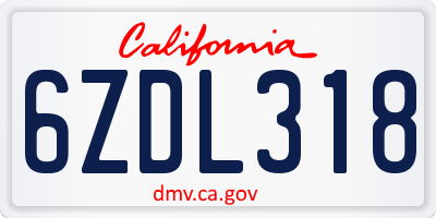 CA license plate 6ZDL318