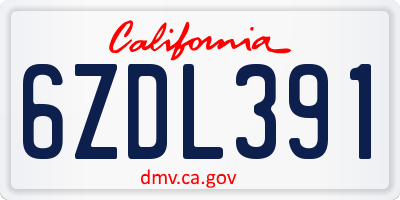 CA license plate 6ZDL391