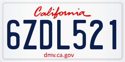 CA license plate 6ZDL521