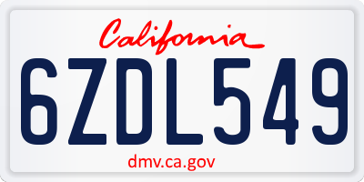 CA license plate 6ZDL549