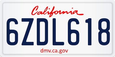 CA license plate 6ZDL618