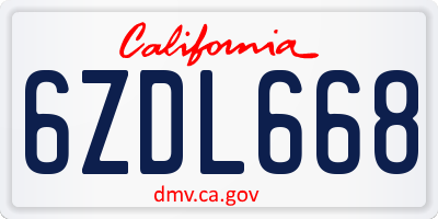 CA license plate 6ZDL668