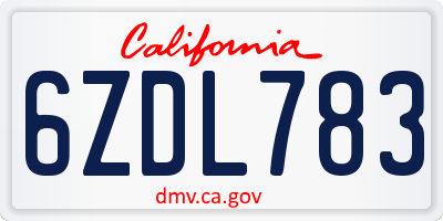 CA license plate 6ZDL783