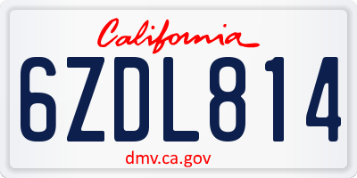 CA license plate 6ZDL814