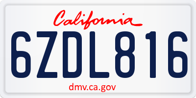 CA license plate 6ZDL816