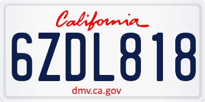 CA license plate 6ZDL818