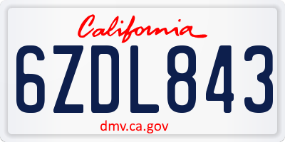 CA license plate 6ZDL843