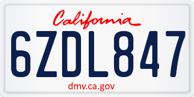 CA license plate 6ZDL847