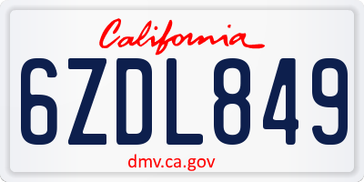CA license plate 6ZDL849