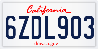 CA license plate 6ZDL903