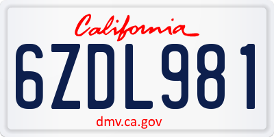 CA license plate 6ZDL981