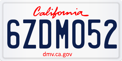 CA license plate 6ZDM052