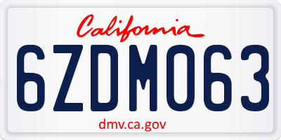 CA license plate 6ZDM063