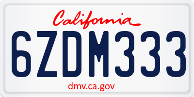 CA license plate 6ZDM333