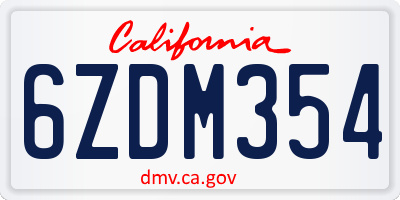 CA license plate 6ZDM354